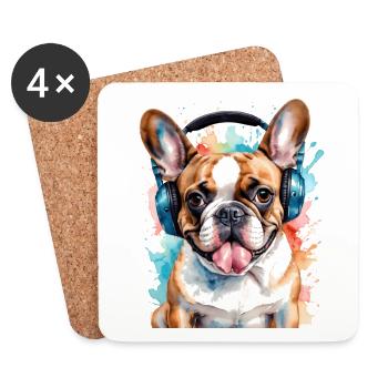 Bouledogue Français Casque Frenchie Dog - Dessous de verre (lot de 4) - blanc - Devant
