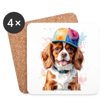 Cavalier King Charles Spaniel Snapback Cap Chien - Dessous de verre (lot de 4) - blanc - Devant