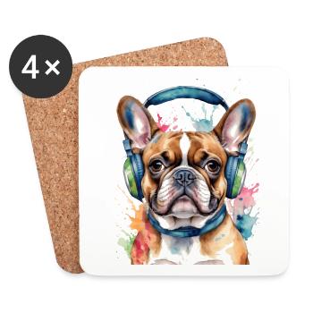 Bouledogue Français Casque Frenchie Dog - Dessous de verre (lot de 4) - blanc - Devant