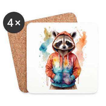 Waschbär Hoodie Bunt Lustig Tier Design Print - Untersetzer (4er-Set) - Weiß - Vorne