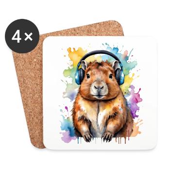Capybara Headphones Capy Colorful Animal Design Print - Coasters (set of 4) - white - Front