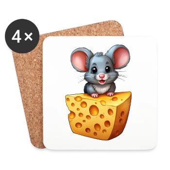 A mouse on a piece of cheese - Coasters (set of 4) - white - Front