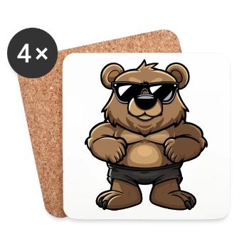 Bär Cool Comic - Untersetzer (4er-Set) - Weiß - Vorne