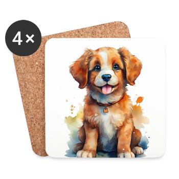 Hundewelpe – Welpe Hund Illustration - Untersetzer (4er-Set) - Weiß - Vorne