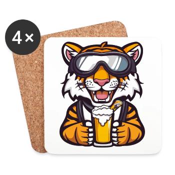 Tiger Apres Ski Bier Comic - Untersetzer (4er-Set) - Weiß - Vorne