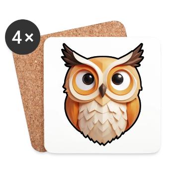 Tête de petit hibou mignon - Dessous de verre (lot de 4) - blanc - Devant