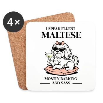 Parlant couramment le maltais Sass - Conception Cute Dog Lover - Dessous de verre (lot de 4) - blanc - Devant