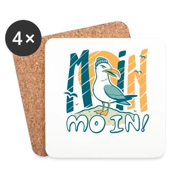 Moin Möwe in Mütze Ostsee und Nordsee Sprüche - Untersetzer (4er-Set) - Weiß - Vorne
