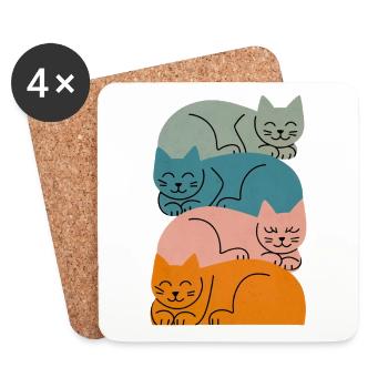 Coloré drôle Chats lustige mehrfarbige Katzen - Dessous de verre (lot de 4) - blanc - Devant