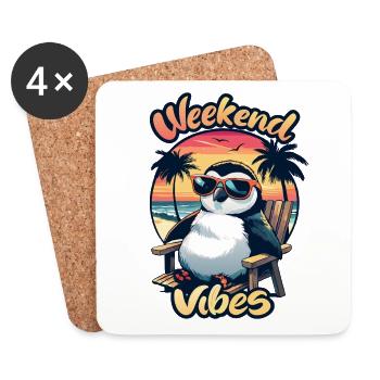 Weekend Vibes funny Penguin at the Sea Beach - Untersetzer (4er-Set) - Weiß - Vorne