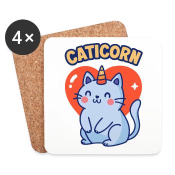 Mignon Caticorn drôle Licorne Chat avec cœur d’amour - Dessous de verre (lot de 4) - blanc - Devant