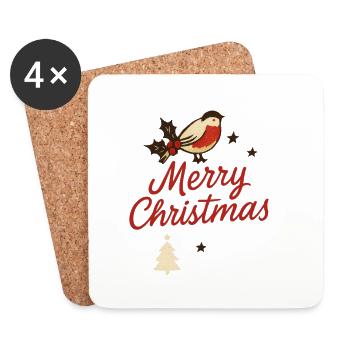 Vintage Bird Merry Christmas Font - Coasters (set of 4) - white - Front