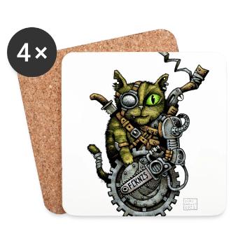 STEAMCATPUNX 01 - Untersetzer (4er-Set) - Weiß - Vorne