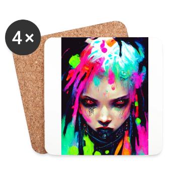 Evil Cyber Goth Girl Neon Colors Dreadlocks Punk - Coasters (set of 4) - white - Front