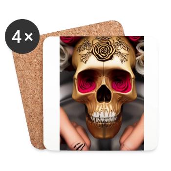 Goldener Totenkopf mit Rosen - Untersetzer (4er-Set) - Weiß - Vorne