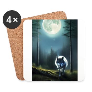 Wolf and Moon - Coasters (set of 4) - white - Front