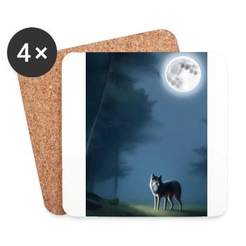 Wolf and Moon - Coasters (set of 4) - white - Front