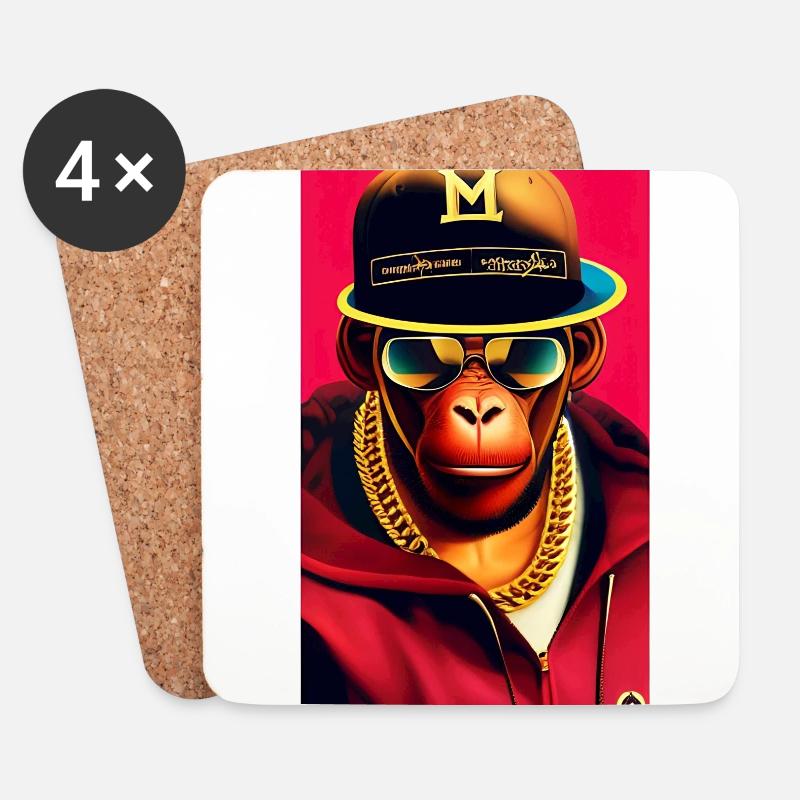 Cooler Affe mit Gold Kette - Untersetzer (4er-Set) - Weiß