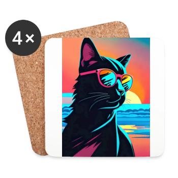 Synthwave Cat - Dessous de verre (lot de 4) - blanc - Devant