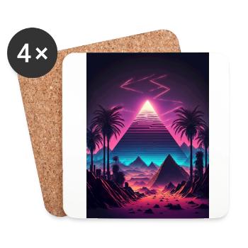 Eine Synthwave Pyramide in der Neon Wüste - Untersetzer (4er-Set) - Weiß - Vorne