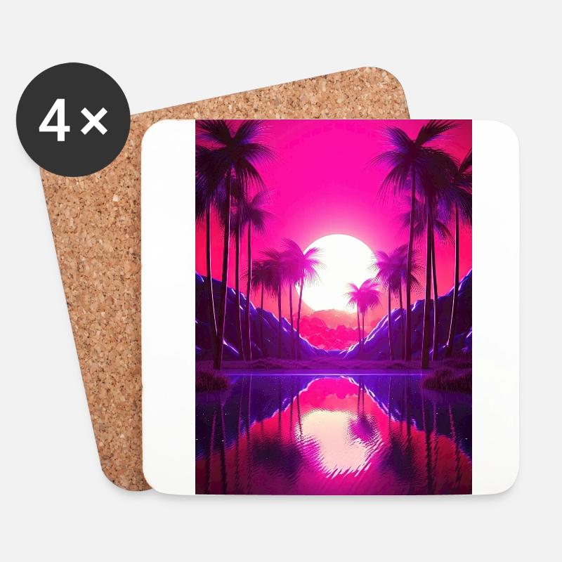 Eine Synthwave Erkundung vom Retrowave Paradies - Untersetzer (4er-Set) - Weiß