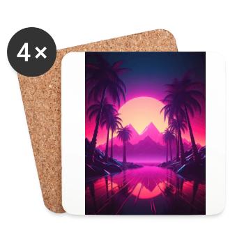 Beachside Beats: Synthwave-Vibes unter Palmen - Untersetzer (4er-Set) - Weiß - Vorne