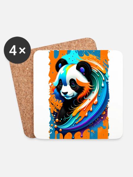 Buntes Kunst Potrait Panda 1.2 - Untersetzer (4er-Set) - Weiß