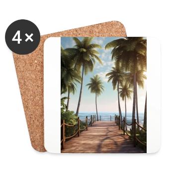 Plage Palmiers Coucher de soleil - Dessous de verre (lot de 4) - blanc - Devant