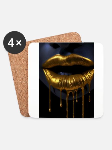 Lippen Reichtum Gold - Untersetzer (4er-Set) - Weiß