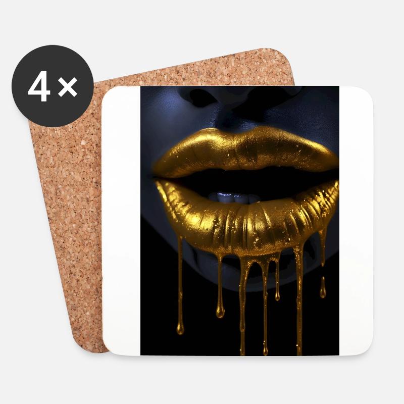 Lippen Reichtum Gold - Untersetzer (4er-Set) - Weiß