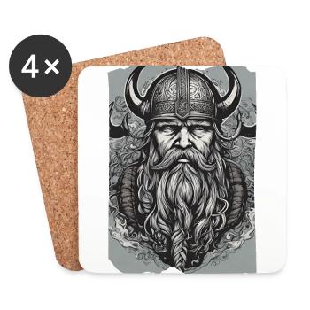 Nordic Valor, Beard Horns Helmet Viking Character - Coasters (set of 4) - white - Front