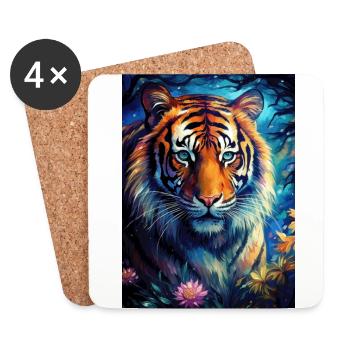 Tigre - Dessous de verre (lot de 4) - blanc - Devant