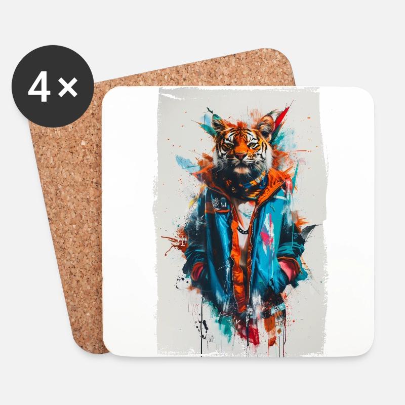 Bunter Tiger - Untersetzer (4er-Set) - Weiß