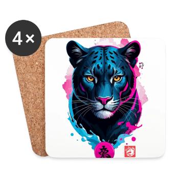 Panther Dream Pink Blue - Coasters (set of 4) - white - Front