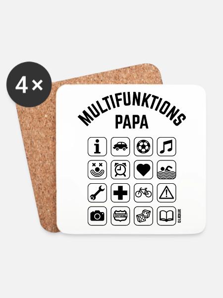 Multifunktions Papa (16 Icons) - Untersetzer (4er-Set) - Weiß