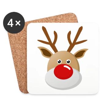 Rudolf reindeer with the red nose Christmas - Coasters (set of 4) - white - Front