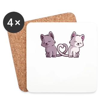 Katzenliebe – Zwei Herzen, Ein Schweif - Untersetzer (4er-Set) - Weiß - Vorne
