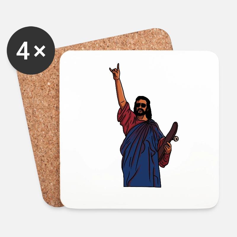 Jesus skatet – Heiliger Style auf dem Board - Untersetzer (4er-Set) - Weiß