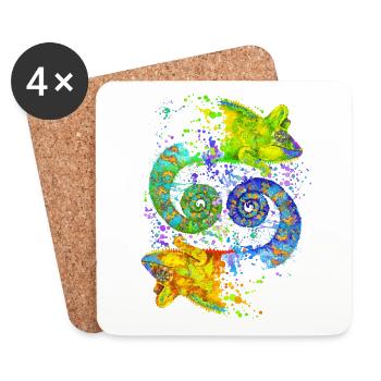 Caméléon Yin-Yang coloré – Harmonie - Dessous de verre (lot de 4) - blanc - Devant