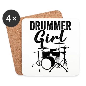 Vintage Drummer Girl Drum Set Musician - Coasters (set of 4) - white - Front