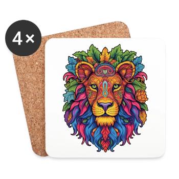 Rainbow Lion Mandala - Coasters (set of 4) - white - Front