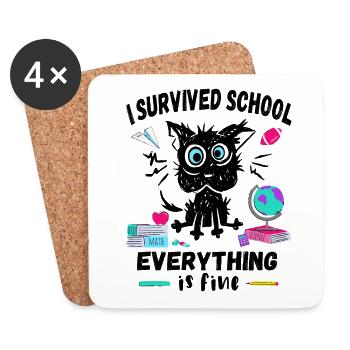 Last day of school, I survived School - Coasters (set of 4) - white - Front