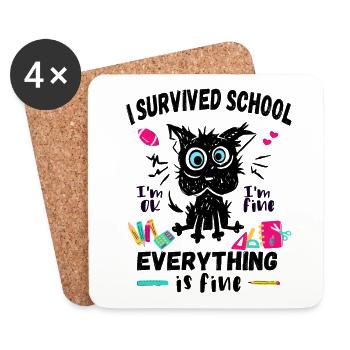 Last day of school, I survived School - Coasters (set of 4) - white - Front