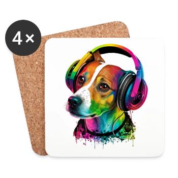 Jack Russell Terrier mit Kopfhörer Musik Fan Hunde - Untersetzer (4er-Set) - Weiß - Vorne