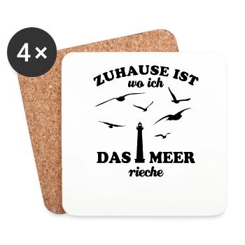 Zuhause ist wo ich das Meer rieche, Nordsee, Möwe - Untersetzer (4er-Set) - Weiß - Vorne