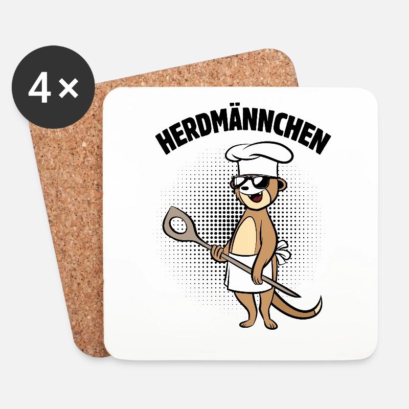 Herdmännchen - Erdmännchen mit Kochlöffel - Untersetzer (4er-Set) - Weiß