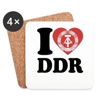 I Love DDR - Herz - Ostalgie - Untersetzer (4er-Set) - Weiß - Vorne