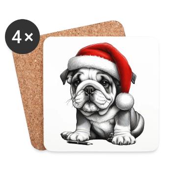 bouledogue noël - Dessous de verre (lot de 4) - blanc - Devant
