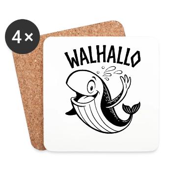 Walhallo - Ein freundlicher Wal sagt Hallo - Untersetzer (4er-Set) - Weiß - Vorne