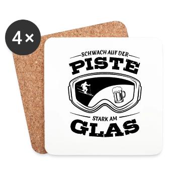 Ski - Schwach auf der Piste, stark am Glas - Untersetzer (4er-Set) - Weiß - Vorne